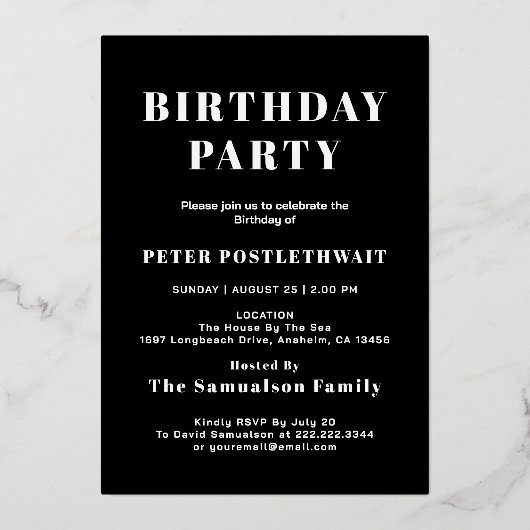 Script Moderne Invitation Anniversaire Noir Et Or (Verso)