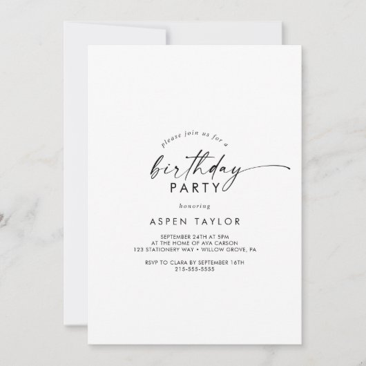 Script moderne Invitation fête d'anniversaire (Devant)