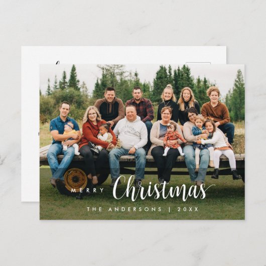 Script Moderne, Joyeux Noël Famille Photo Carte (Devant / Derrière)