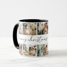 Script moderne Joyeux Noël Famille Photo Mug