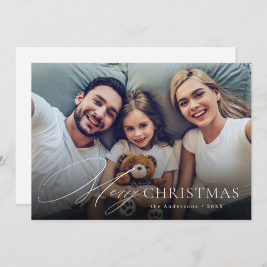 Script moderne Joyeux Noël Photo Carte de vacances (Devant / Derrière)