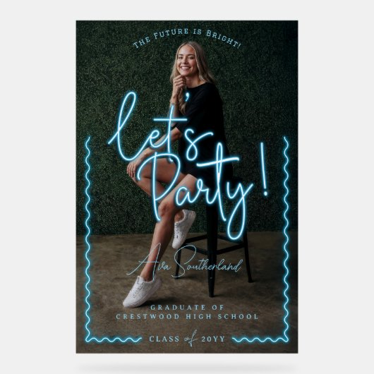 Script moderne Llow Blue Neon Wavy Graduate Photo (Recto)