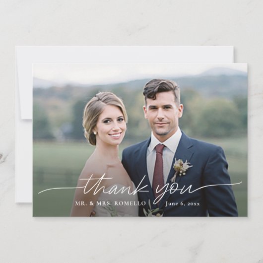 Script moderne Mariage photo simple Carte de remer (Devant)