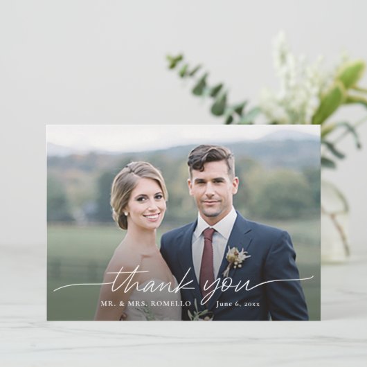 Script moderne Mariage photo simple Carte de remer (Debout devant)
