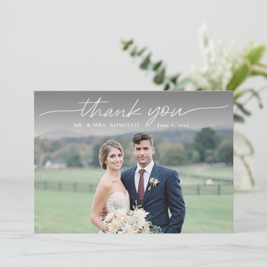 Script moderne Mariage photo simple Carte de remer (Debout devant)