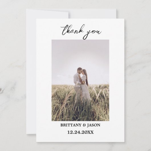 Script moderne Mariage photo simple Carte de remer (Devant)