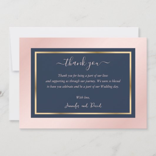 Script moderne Marine Blue Blush Gold Carte de rem (Devant)