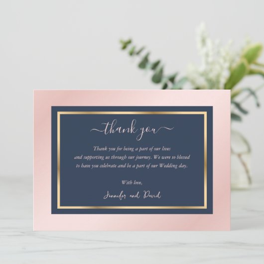 Script moderne Marine Blue Blush Gold Carte de rem (Debout devant)