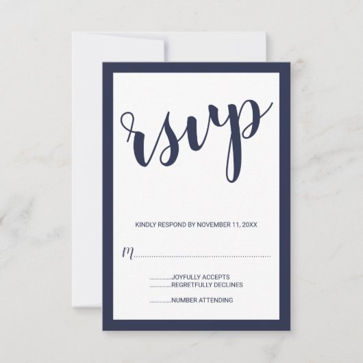 Script moderne Marine Blue Wedding RSVP (Devant)