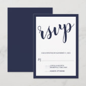 Script moderne Marine Blue Wedding RSVP (Devant / Derrière)