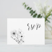 Script moderne noir blanc Floral Pas de menu Carte (Debout devant)