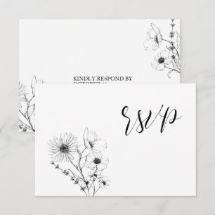Script moderne noir blanc Floral Pas de menu Carte