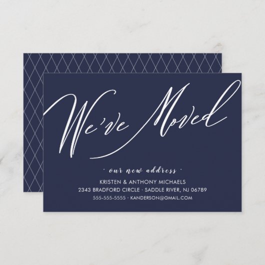 Script moderne Nous avons déplacé Faire-part de dé (Devant / Derrière)