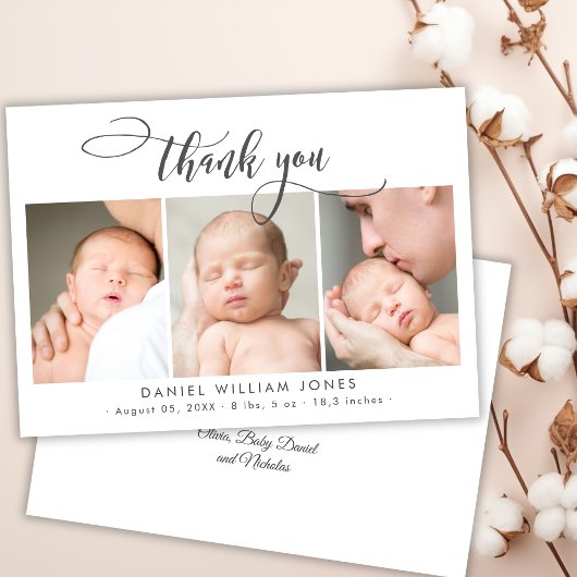 Script moderne Nouveau-né bébé 3 Merci photo