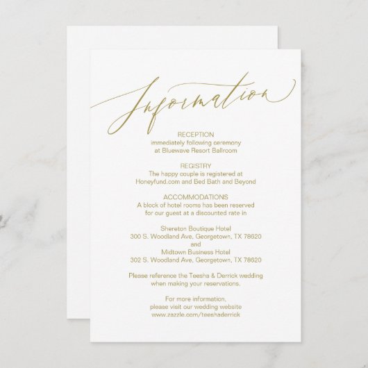 Script moderne, Or, Carte d'information Mariage (Devant / Derrière)