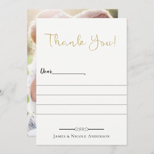 Script moderne or mince Merci photo pleine (Devant / Derrière)