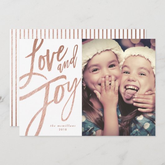 Script moderne| Or Rose| Carte photo de vacances (Devant / Derrière)