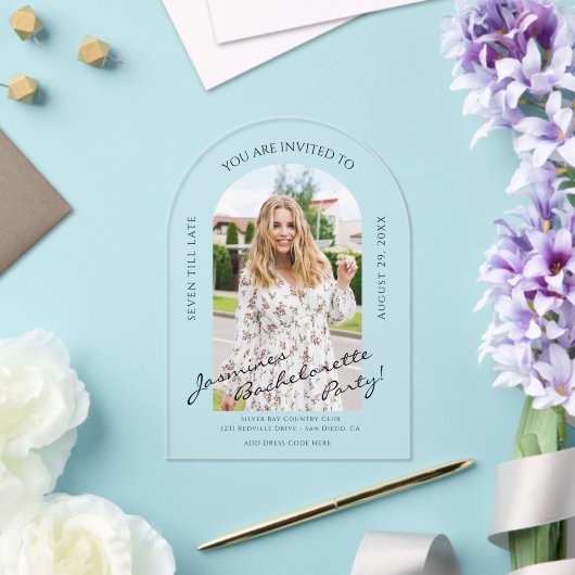 script moderne photo bachelorette Invitation (Insitu (Mariage))