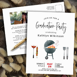 Script moderne photo Graduation BBQ Invitation