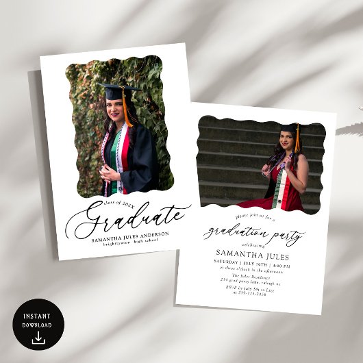 Script moderne Photo Graduation Party Invitation