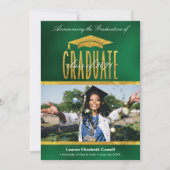 Script moderne Photo Green & Gold Grad Faire-part (Devant)