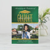Script moderne Photo Green & Gold Grad Faire-part (Debout devant)