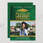 Script moderne Photo Green & Gold Grad Faire-part (Devant / Derrière)
