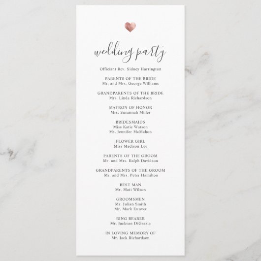 Script moderne Red Heart Welcome Wedding Programme (Dos)