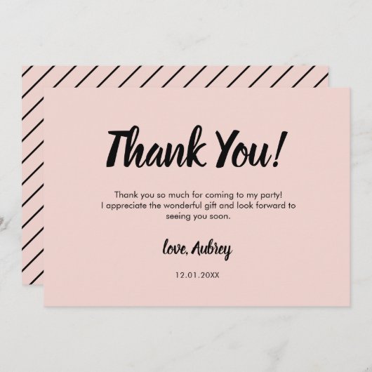 Script moderne rose Carte de remerciements d'anniv (Devant / Derrière)