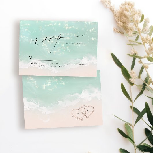 Script moderne Sand Hearts Beach Wedding RSVP