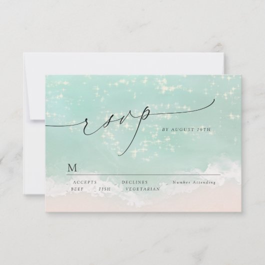 Script moderne Sand Hearts Beach Wedding RSVP (Devant)