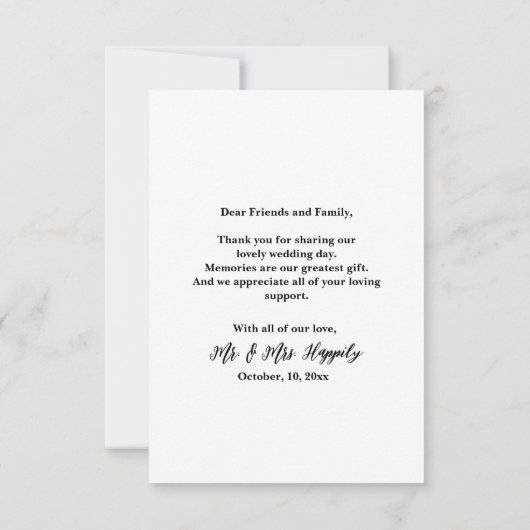 Script moderne Simple Mariage Merci photo (Dos)