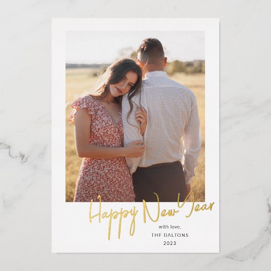 Script moderne Simple Photo Foil Carte de vacances (Recto)