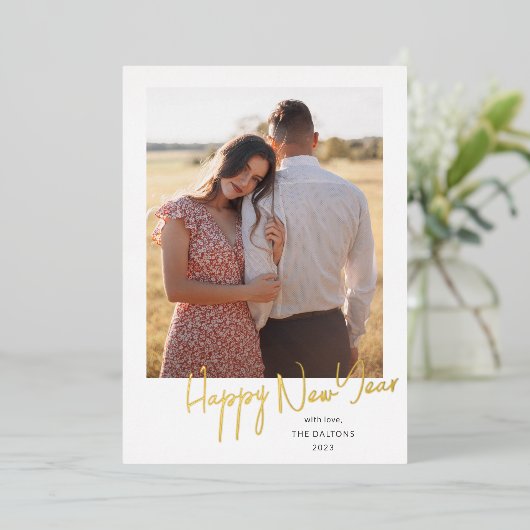 Script moderne Simple Photo Foil Carte de vacances (Debout devant)