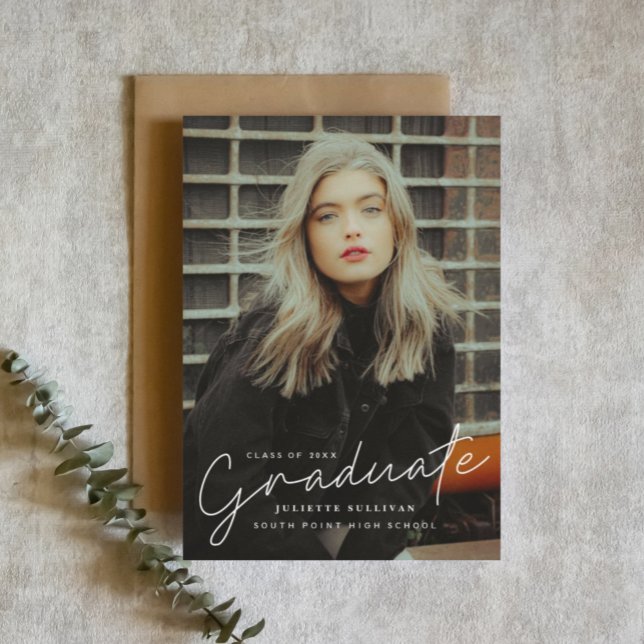 Script moderne Simple Photo Graduation Invitations (Créateur téléchargé)