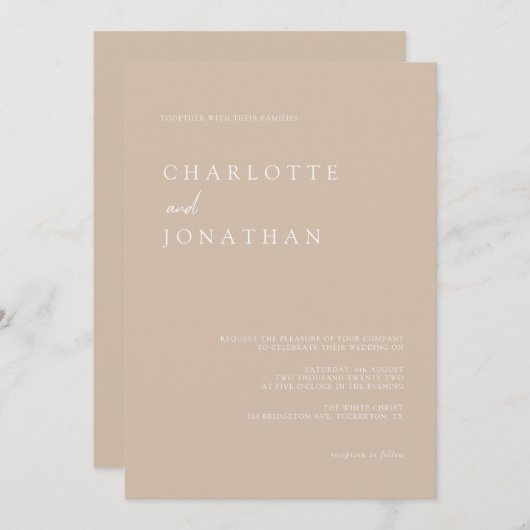 Script moderne simple Taupe Faire-part de mariage  (Devant / Derrière)