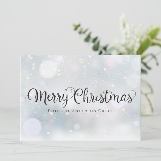 Script moderne Snowflakes Office Carte de vacances (Debout devant)