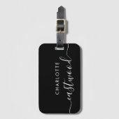 Script Monogram Black Luggage Tag Bagagelabel (Voorkant (verticaal))