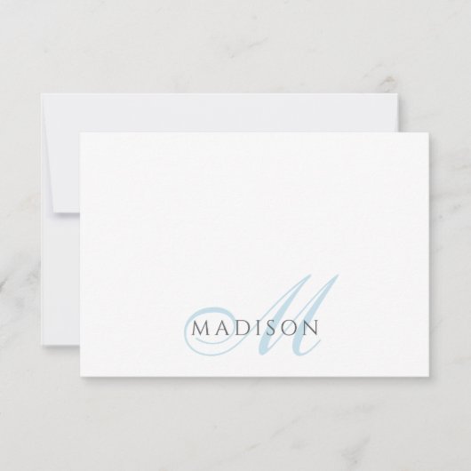Script Monogram Blauw Notitiekaartje (Voorkant)