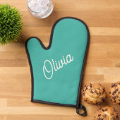 Script-monogram blauwgroen ovenwant (Top down)