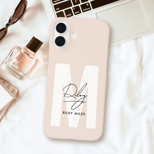 Script Monogram Blush Roze Moderne Chic Handtekeni Case-Mate iPhone Case