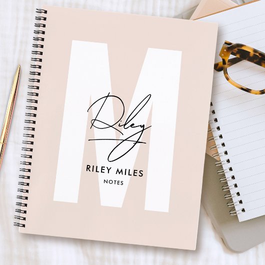 Script Monogram Blush Roze Moderne Chic Handtekeni Notitieboek
