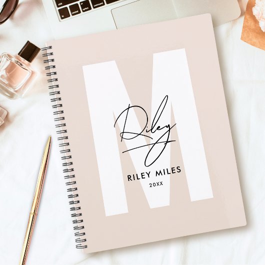 Script Monogram Blush Roze Moderne Chic Handtekeni Planner