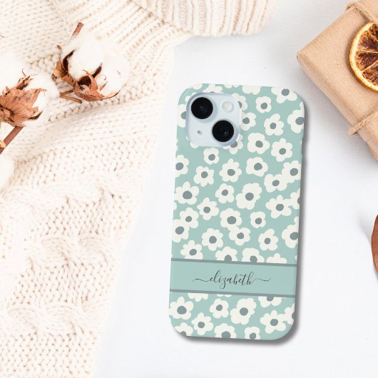 Script Monogram Boho Groen Wit Grijs Bloem Case-Mate iPhone Case