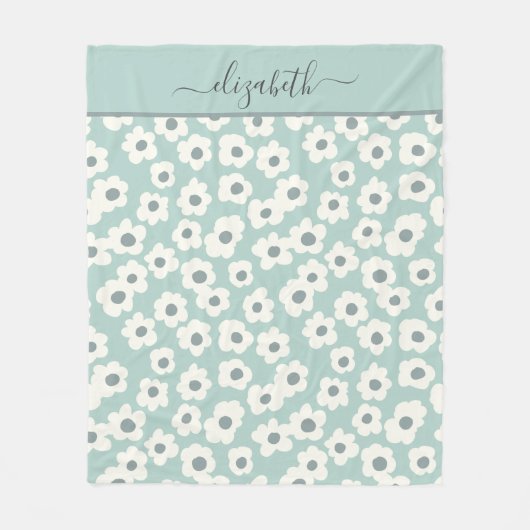 Script Monogram Boho Groen Wit Grijs Bloemmotief  Fleece Deken (Voorkant)