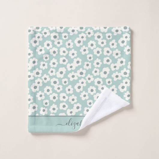 Script Monogram Boho Sage Groen Wit Grijs Bloem Bad Handdoek (Wasdoekje)
