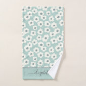 Script Monogram Boho Salie Groen Wit Grijs Bloem  Bad Handdoek (Handdoek)