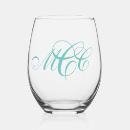Script Monogram Drie Initiaal Wijnglas Zonder Voet