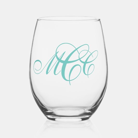 Script Monogram Drie Initiaal Wijnglas Zonder Voet (Voorkant)