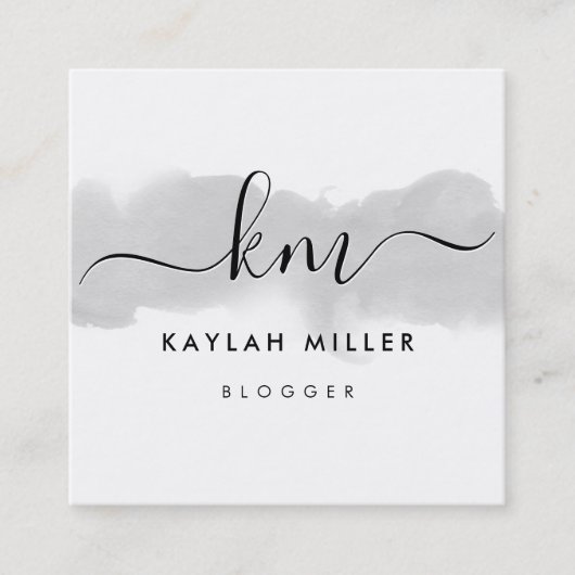 SCRIPT MONOGRAM elegante initialen grijs waterverf Vierkante Visitekaartje (Voorkant)